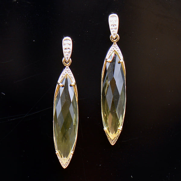 Lemon Quartz & Diamond 9ct Yellow Gold Drop Earrings