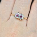 Vintage 1980s Dual-Flower 9CT Gold Ruby Engagement Ring