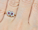 Vintage 1980s Dual-Flower 9CT Gold Ruby Engagement Ring