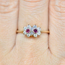 Vintage 1980s Dual-Flower 9CT Gold Ruby Engagement Ring