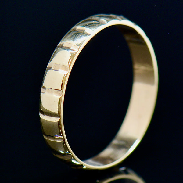 中古 1980 年代 9 克拉金图案纹理结婚戒指