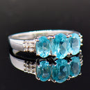 Vintage 9CT White Gold Neon Apatite & Diamond Trilogy Ring