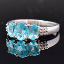 Vintage 9CT White Gold Neon Apatite & Diamond Trilogy Ring