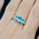 Vintage 9CT White Gold Neon Apatite & Diamond Trilogy Ring