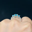 Vintage 9CT White Gold Neon Apatite & Diamond Trilogy Ring