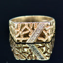 Vintage 1990s Diamond Set Engraved 9ct Yellow Gold Mens Signet Ring
