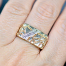 Vintage 1990s Diamond Set Engraved 9ct Yellow Gold Mens Signet Ring
