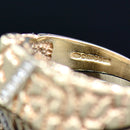 Vintage 1990s Diamond Set Engraved 9ct Yellow Gold Mens Signet Ring