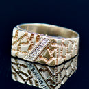 Vintage 1990s Diamond Set Engraved 9ct Yellow Gold Mens Signet Ring