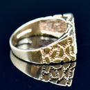 Vintage 1990s Diamond Set Engraved 9ct Yellow Gold Mens Signet Ring