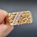 Vintage 1990s Diamond Set Engraved 9ct Yellow Gold Mens Signet Ring