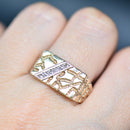 Vintage 1990s Diamond Set Engraved 9ct Yellow Gold Mens Signet Ring