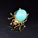 Antique Turquoise and Ruby 18ct Yellow Gold Spider Pendant / Brooch
