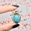 Antique Turquoise and Ruby 18ct Yellow Gold Spider Pendant / Brooch