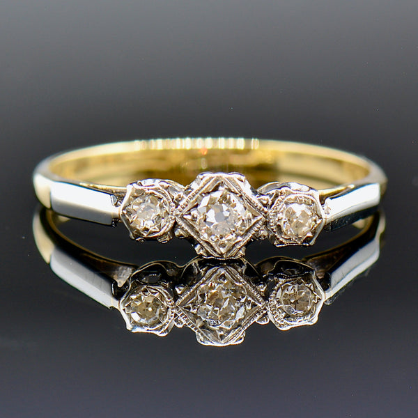 Art Deco 18CT Yellow Gold & Platinum Trilogy Diamond Engagement Ring