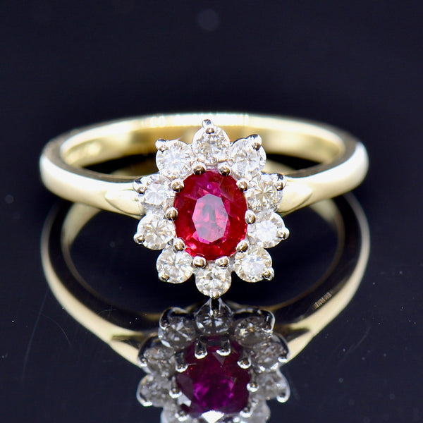 Vintage Ruby & Diamond 18CT Gold Halo Engagement Ring