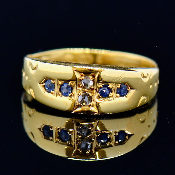 Antique Late Victorian 18CT Yellow Gold Diamond & Blue Spinel Pinky Ring
