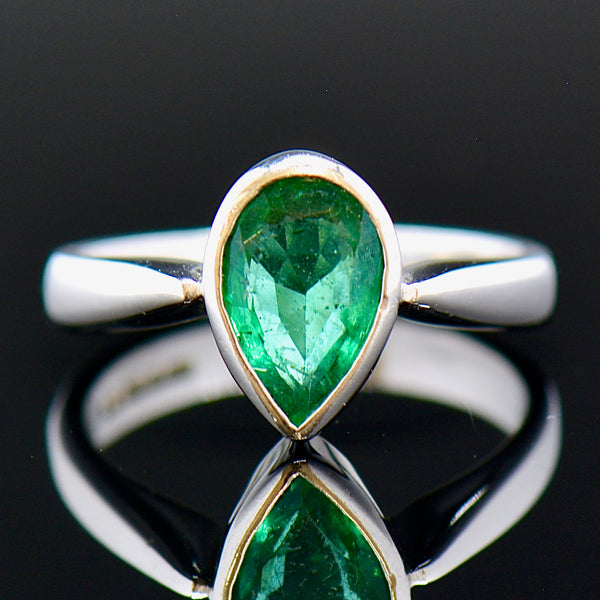 Certified Vintage 18CT White Gold Emerald Solitaire Engagement Ring