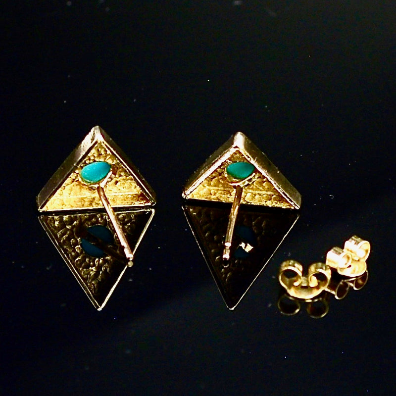Vintage Art Deco Style Turquoise 9ct Yellow Gold Earrings