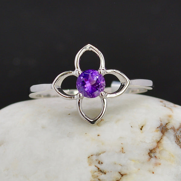 Amethyst Flower Sterling Silver Ring