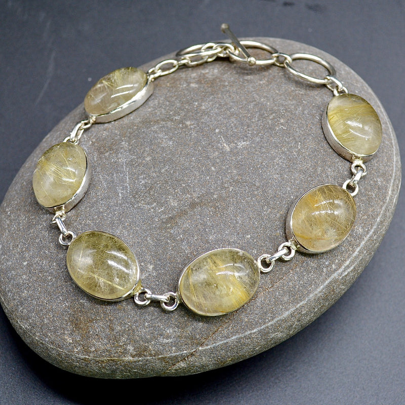 Golden Rutilated Quartz Sterling Silver Bracelet