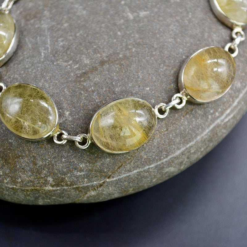 Golden Rutilated Quartz Sterling Silver Bracelet