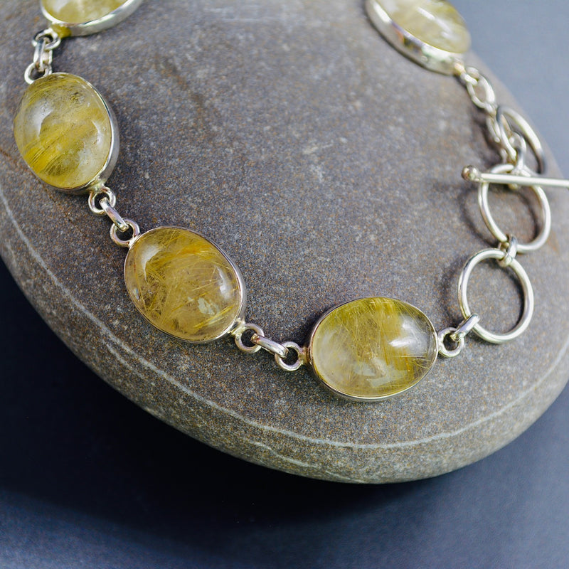 Golden Rutilated Quartz Sterling Silver Bracelet