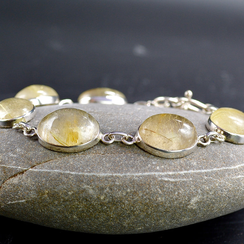 Golden Rutilated Quartz Sterling Silver Bracelet