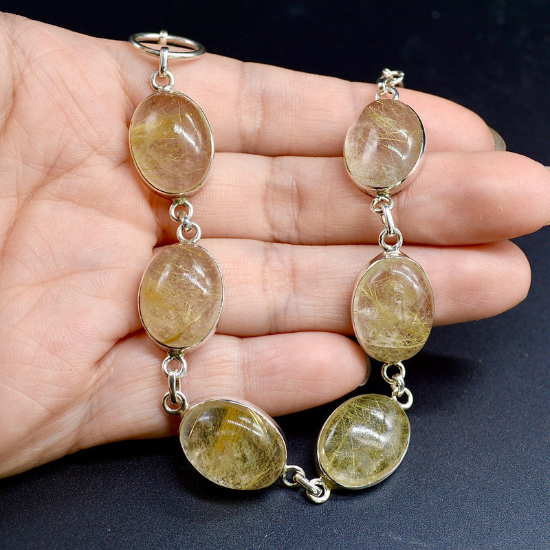 Golden Rutilated Quartz Sterling Silver Bracelet