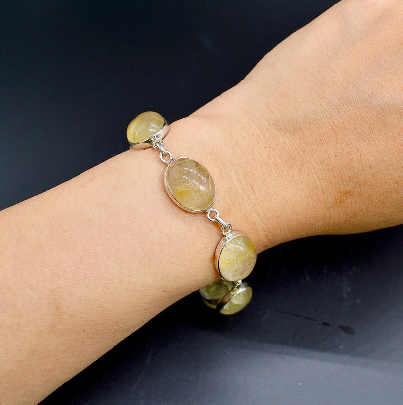 Golden Rutilated Quartz Sterling Silver Bracelet