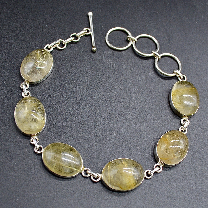 Golden Rutilated Quartz Sterling Silver Bracelet