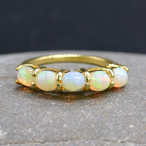 Ethiopian Opal 14CT Gold Plated Sterling Silver Half Eternity Ring