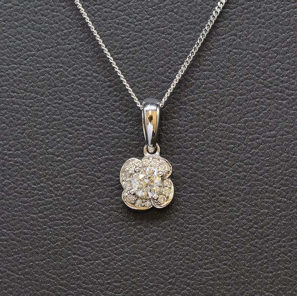9CT White Gold Diamond Cluster Flower Pendant and Necklace Set