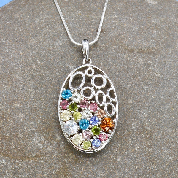 Certified Kaleidoscope Gemstones Sterling Silver Pendant and Chain