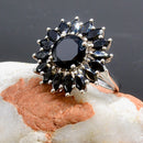 Large Black Spinel Silver Cluster Ring