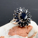Large Black Spinel Silver Cluster Ring