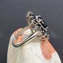 Large Black Spinel Silver Cluster Ring