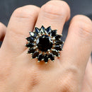 Large Black Spinel Silver Cluster Ring