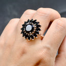 Large Black Spinel Silver Cluster Ring