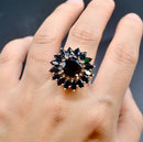 Large Black Spinel Silver Cluster Ring