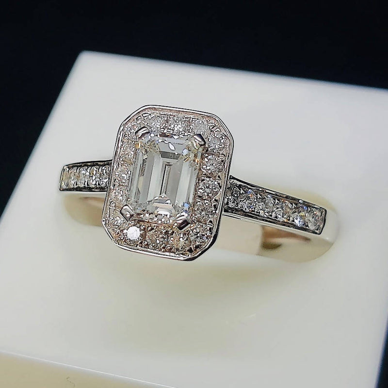 18CT White Gold Emerald Cut Diamond Cluster Ring