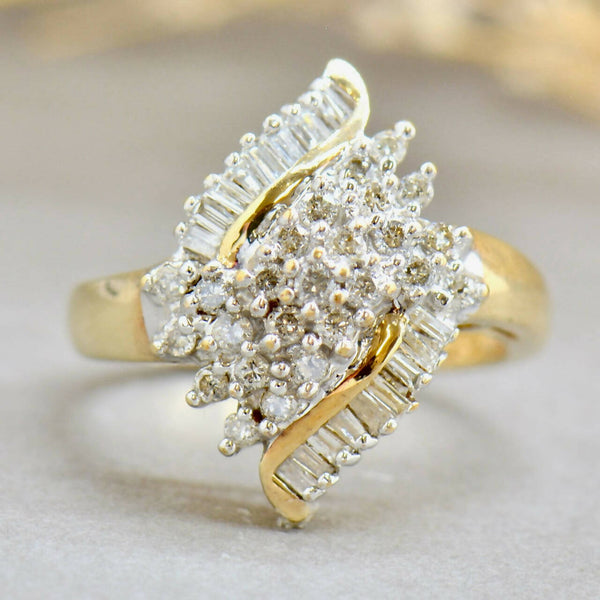 Baguette & Round Diamond 9ct Yellow Gold Cluster Ring (0.74ct)