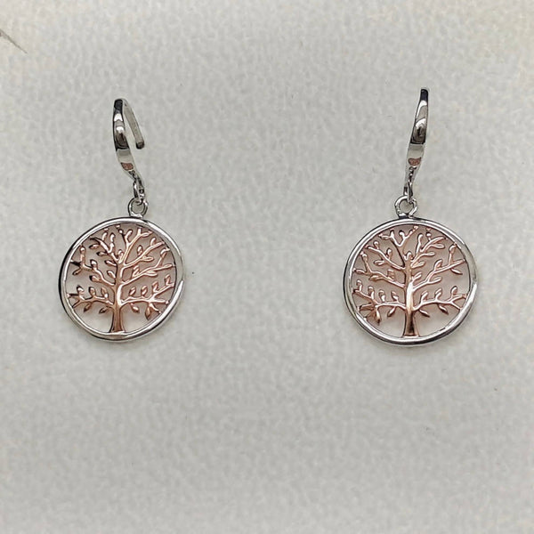 tree of life drop silver rose gold earrings