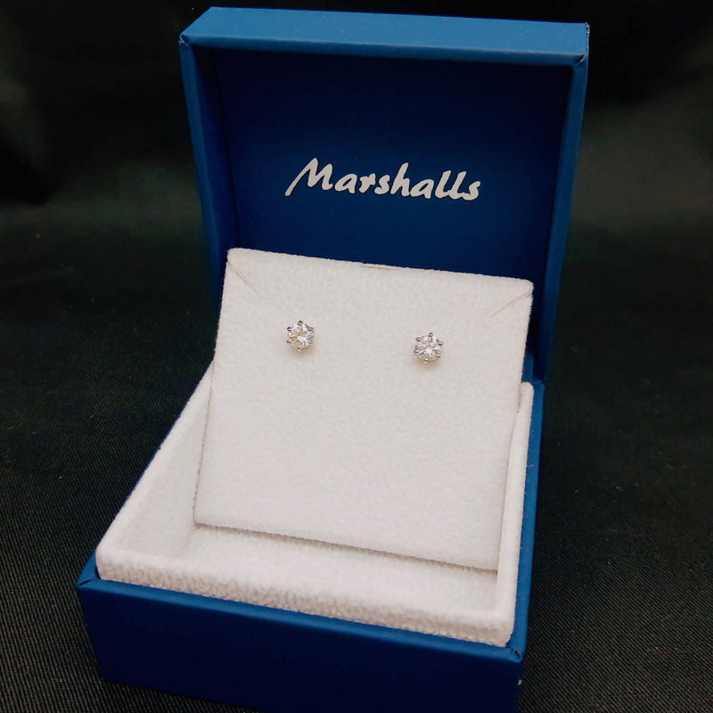 1 carat platinum set diamond stud earrings in box at sparklet jewellery marketplace