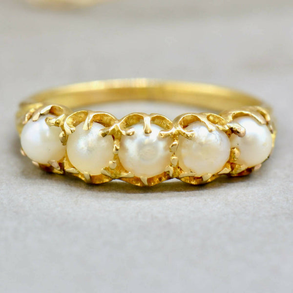Antique 18ct Yellow Gold Five Pearls Half Hoop Ring