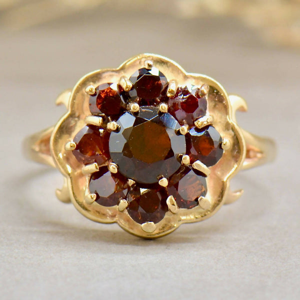 9ct Yellow Gold Pyrope-Almandine Garnet Floral Cluster Ring (2.6cts)