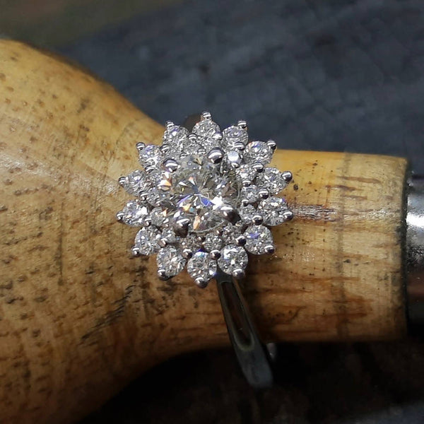 white gold cluster double row diamond engagement ring