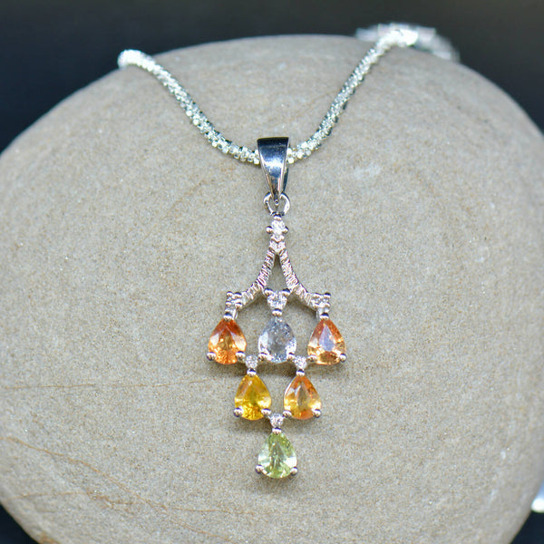 New Rainbow Sapphire & White Topaz Pendant and Necklace