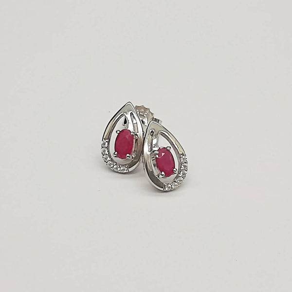 ruby teadrop pear shape silver earrings