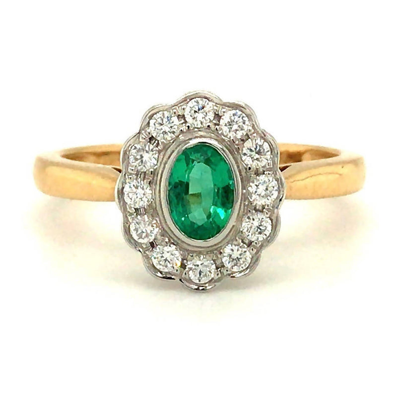 18CT Yellow Gold Emerald and Diamond Cluster Ring